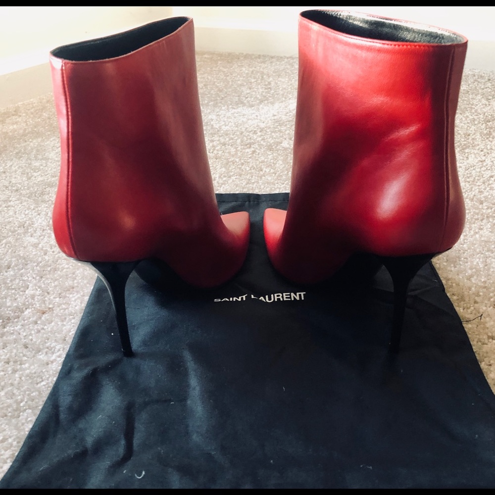 Saint Laurent Red Pierre Leather Ankle Booties